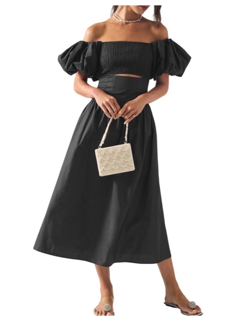Moon River Black off the shoulder cutout dress